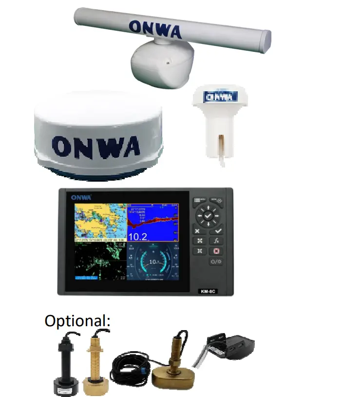 Onwa KM-8A (BUNDLE) 8-inch Color TFT LCD GPS Chart Plotter with Class B+ AIS Transponder MFD [BUNDLE]